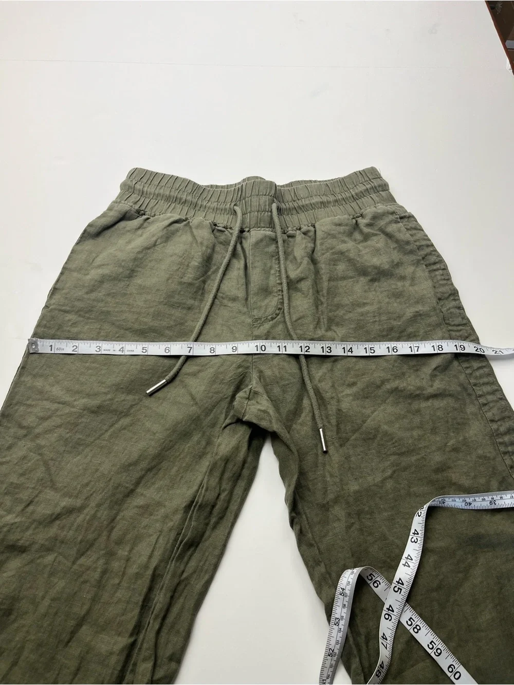 Quince 100% European Linen Wide Leg Pants Bayberry Green Womens Small Pull-on